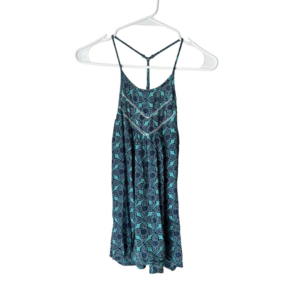 Hollister Teal Blue Paisley Lace Trim Racerback Cami Tank Top Small
